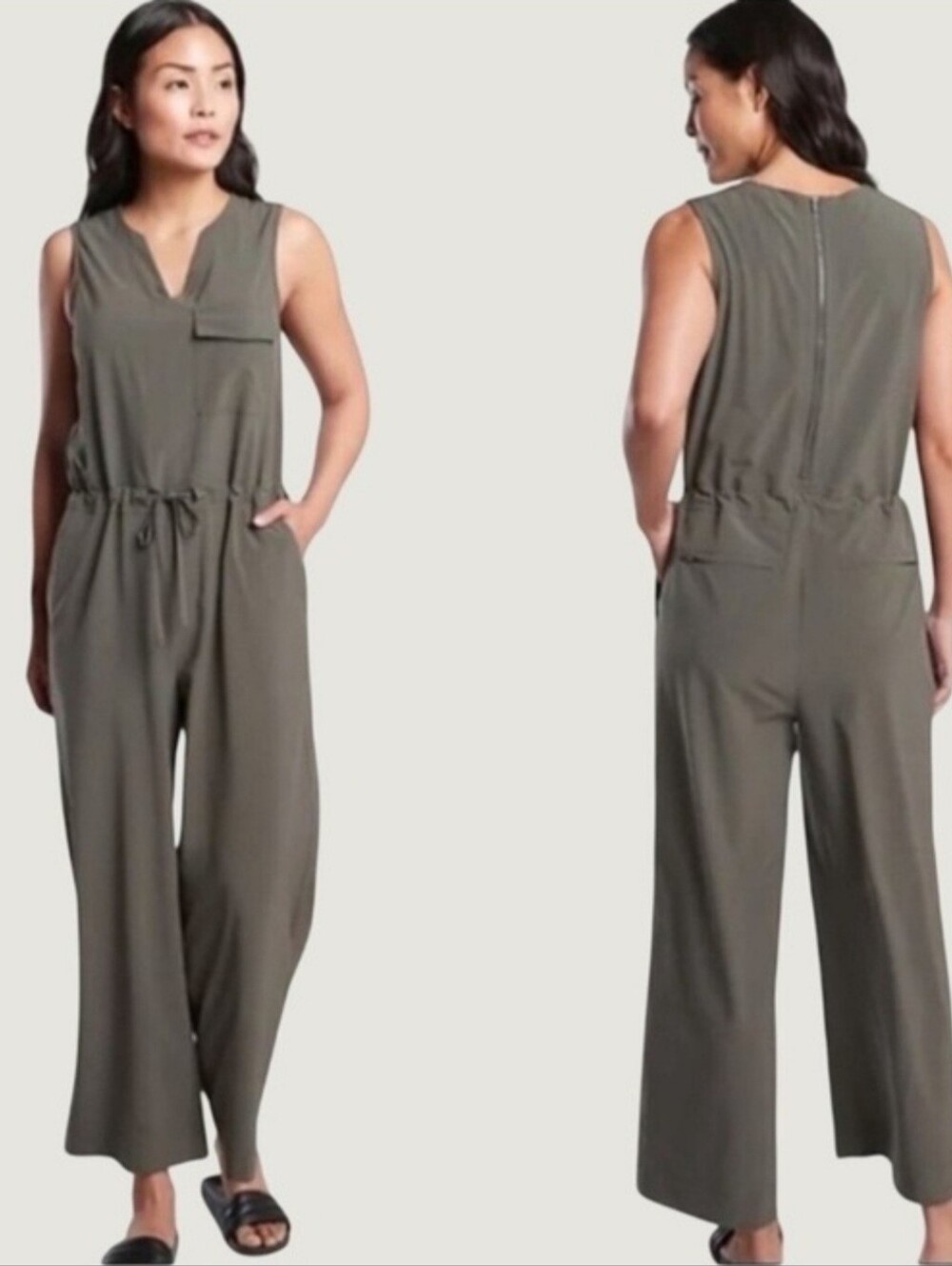 Athleta Topanga Crop Wideleg Jumpsuit in Olive Green